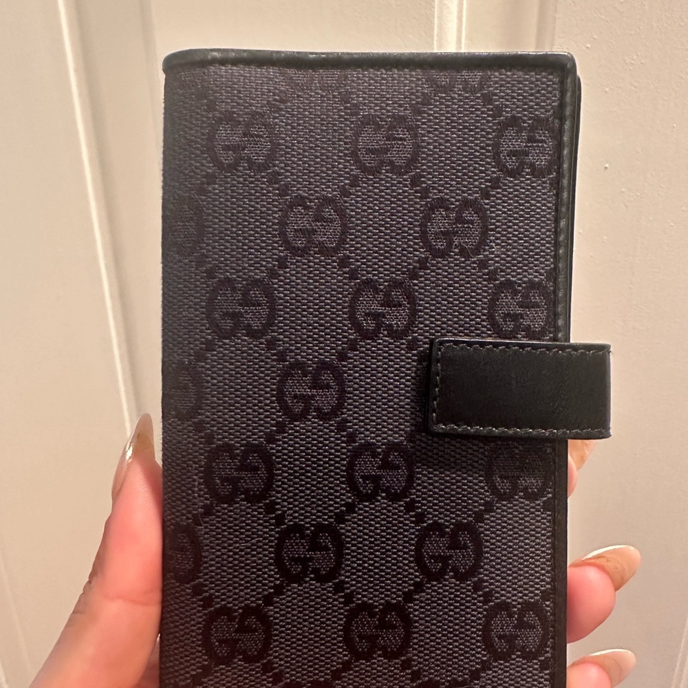 Gucci Black and Gray Monogram Passport holder
